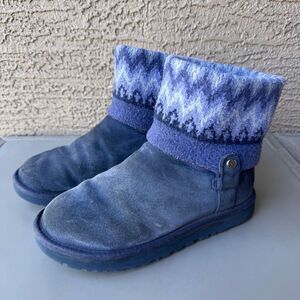 Ugg Saela Icelandic Boots Womens Size 8 Blue Suede Knit Sweater Pull On Warm